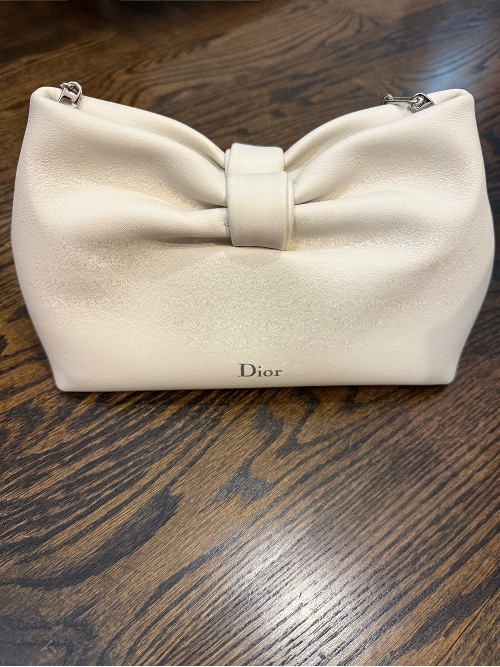 Dior White Bow Detail Lambskin Leather Shoulder Bag